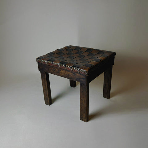 CHECKERED LEATHER STOOL