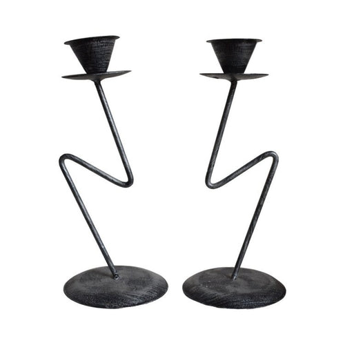 BRUSHED STEEL CANDLESTICKS