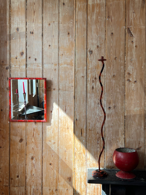 RED FAUX BAMBOO MIRROR