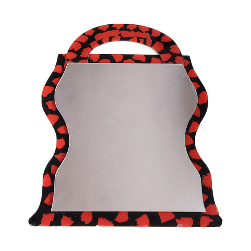 RED GLASS WAVEY MIRROR