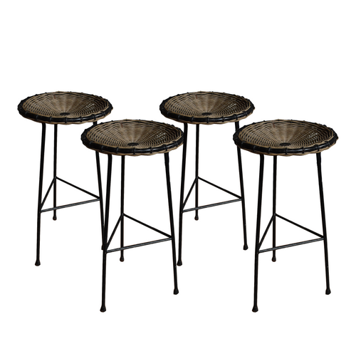 FOUR RATTAN STOOLS